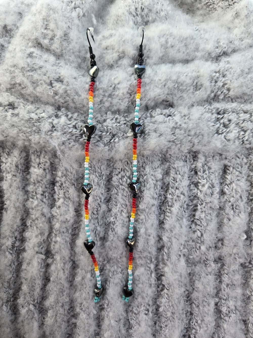 Multicolor Beaded Earrings With Mini Heart Beads